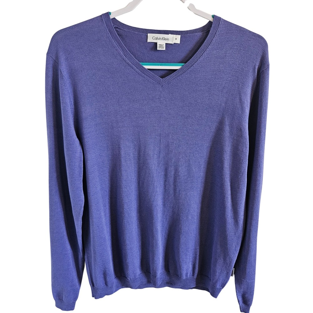 Calvin Klein Mens Purple Silk Cotton Blend V-Neck Long Sleeve Sweater Size M